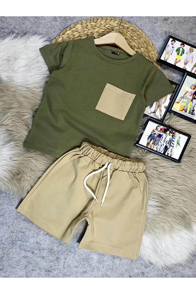 krm kerem bebe Boys' Stylish and Comfortable Summer Suit with Denim Shorts