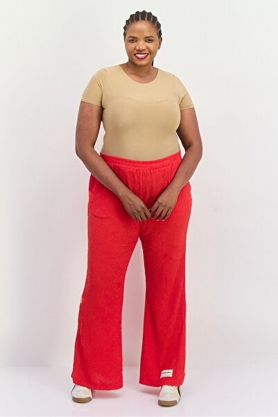 The Giving Movement Women Regular Fit Textured Wide Leg Pants, Red