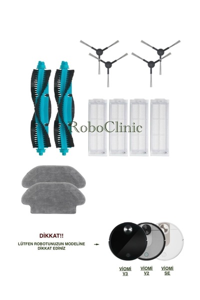 Roboclinic Perie de schimb compatibilă Xiaomi Mop Pro / Viomi SE-V2-V3-V2Pro-V3Pro, filtru Hepa, set de mop-12 bucăți