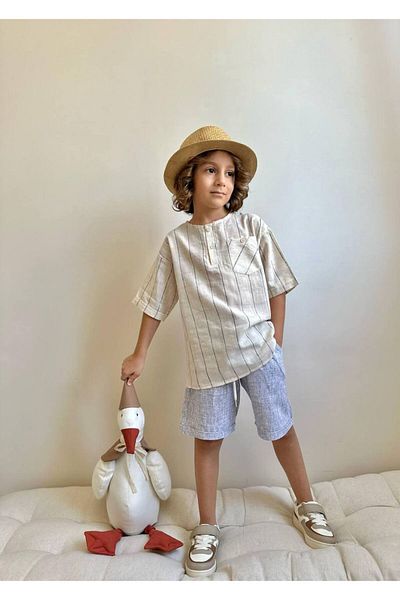 MİO Boys' Cotton Shorts Shirt Suit Summer Relaxed Fit