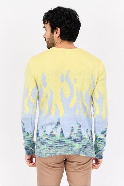Asos Design Men Knitted Space Dye Long Sleeve Sweater, Yellow Combo