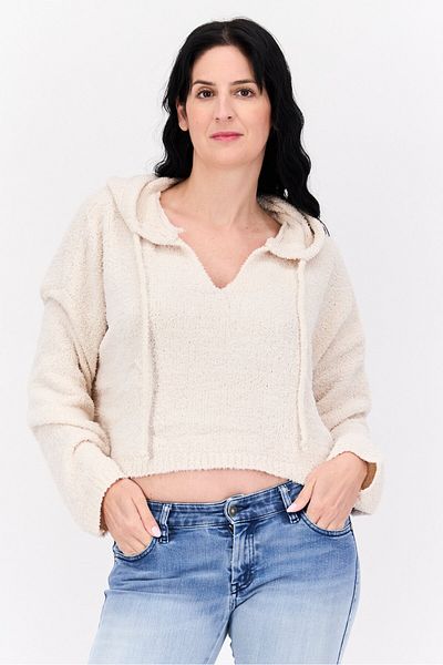 NIA Women Hooded Long Sleeves Sweater, Beige