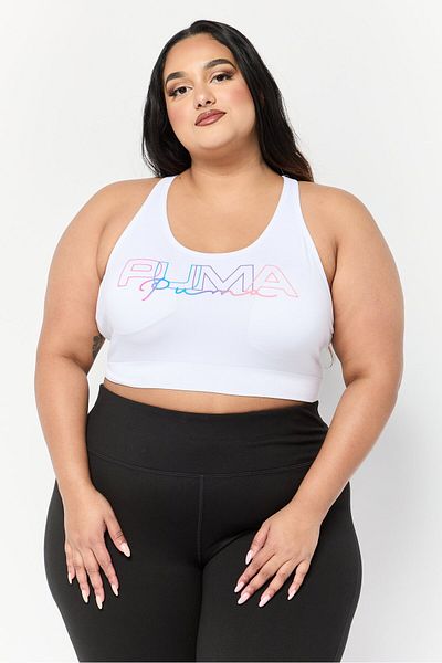 Puma Women Plus Size Padded Brand logo Outdoor Sports Bra, White