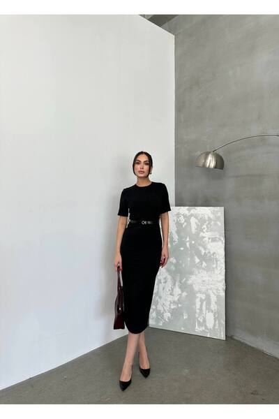 Masspera Short Sleeve Belted Midi Dress