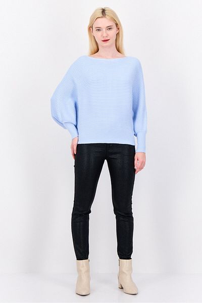 PİNK ROSE Women Boat Neck Knitted Cropped Sweater, Beachy Blue