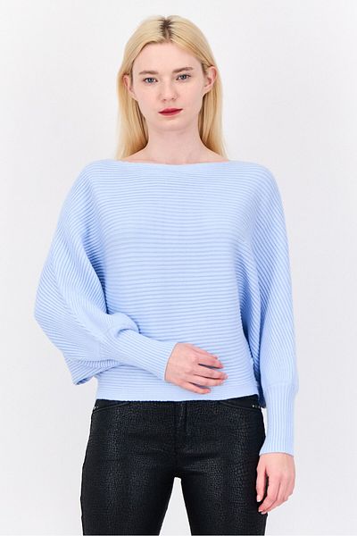 PİNK ROSE Women Boat Neck Knitted Cropped Sweater, Beachy Blue