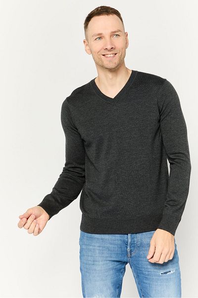 Perry Ellis Men V-neck Long Sleeves Heather Sweater, Charcoal