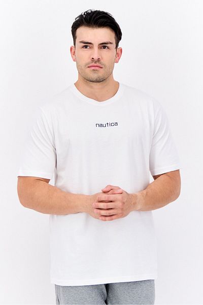 Nautica Men Crew Neck Short Sleeve Embroidered Logo T-Shirt, White