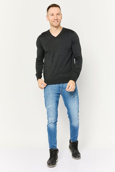 Perry Ellis Men V-neck Long Sleeves Heather Sweater, Charcoal
