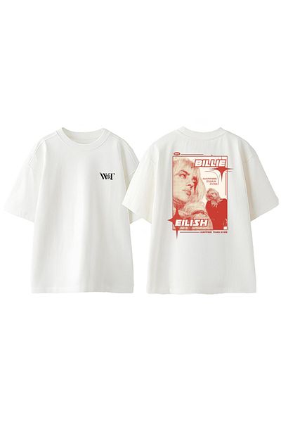 THEWERT Μπλουζάκι Billie Eilish Red Design Back Printed Cotton White Oversize T-shirt