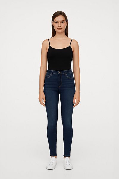 Bluewhite Pantaloni de damă cu talie înaltă, skinny, skinny, din lycra, albastru