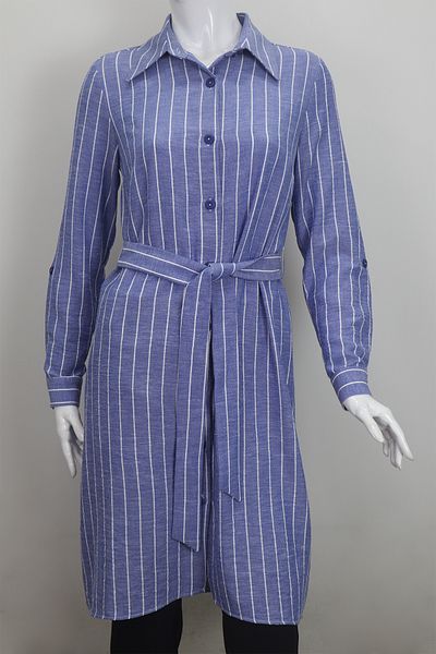 KLAPA Fistan Store Women's Dark Blue Striped Sports Cut Waist Scarf Comfortable Fit Summer Tunic