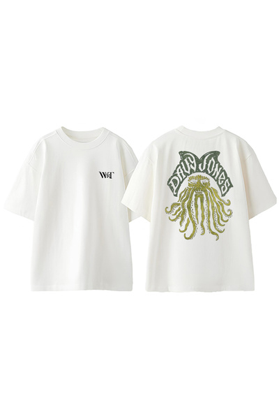 THEWERT Dizajn Davy Jones Leđa Štampano Pamuk Bela Oversize kroj T-shirt