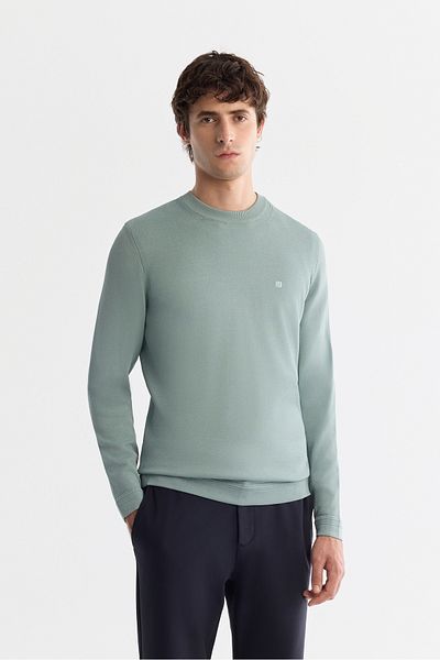 Avva Ανδρικό πλεκτό πουλόβερ Nile Green High Crew Neck Rayon Knit A42y5001