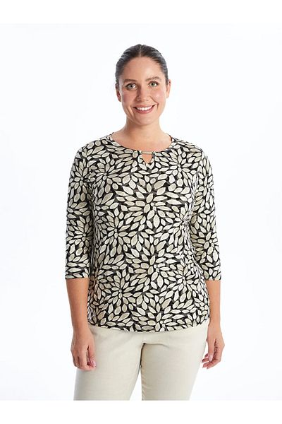 LC Waikiki Tricou pentru damă LCW Grace Black Crew Neck cu model