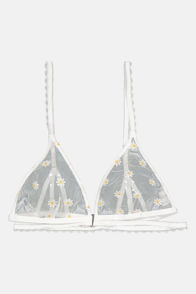 Lost Ink Women Non Padded Eyelet Floral Embroidered Bra, White