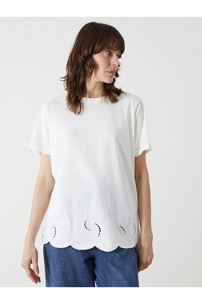 LC Waikiki Lcwaikiki Classic Ecru Crew Neck Embroidered Women's T-Shirt