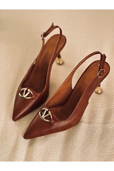 Mida Shoes Veggy Kahve Deri Topuklu Ayakkabı