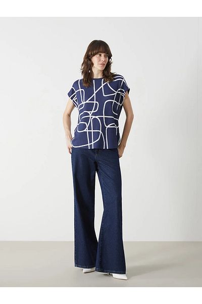 LC Waikiki Tricou de damă LCWAIKIKI Classic bleumarin cu decolteu cu model