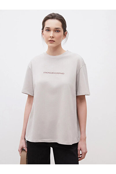 LC Waikiki Soulife Beige Crew Neck Printed Women's T-Shirt