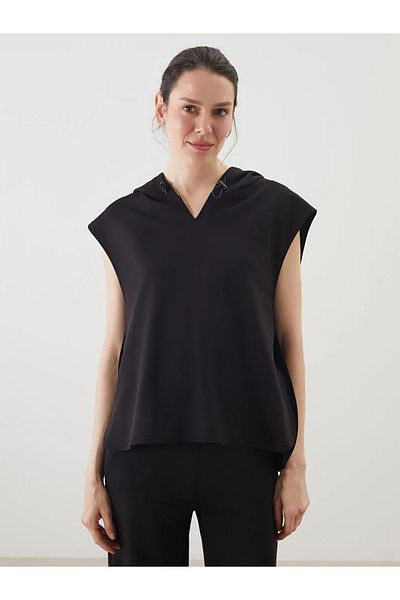 LC Waikiki Γυναικείο μπλουζάκι LCWAIKIKI Classic μαύρο με κουκούλα Oversize