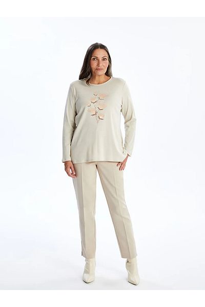 LC Waikiki Γυναικείο μπλουζάκι LCW Grace Beige Crew Neck Floral