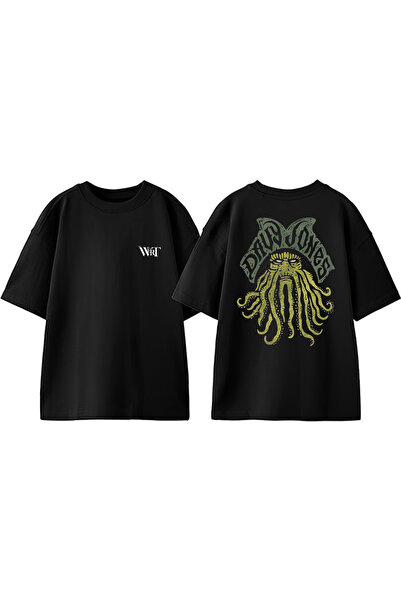 THEWERT Dizajn Davy Jones Nazad Štampano Pamuk Crna Oversize kroj T-shirt