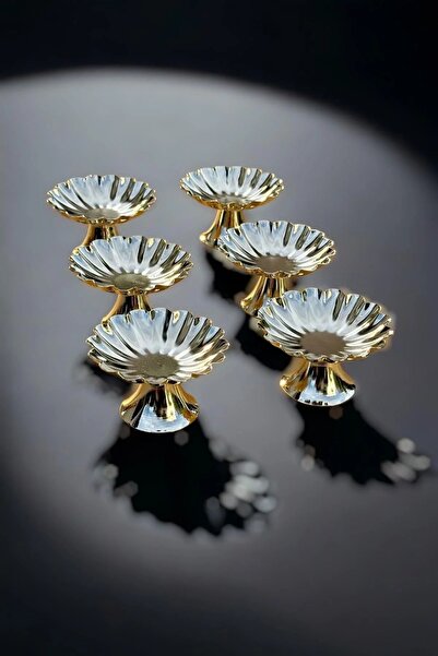 DREAM HEDİYELİK 6'lı İsritidye Huni Ayaklı Gümüş Kahve Yanı Lokumluk, makaron...