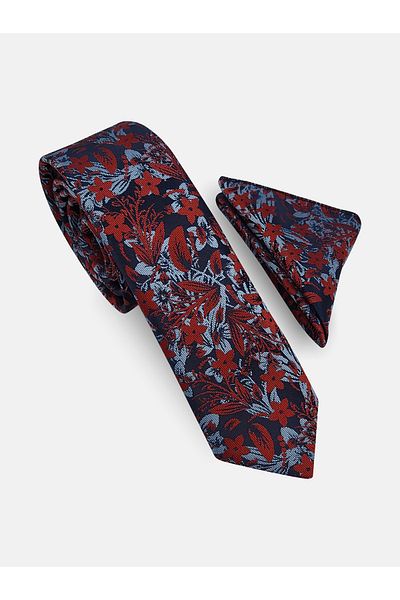 Milleniva Slim Floral Red Tie & Handkerchief