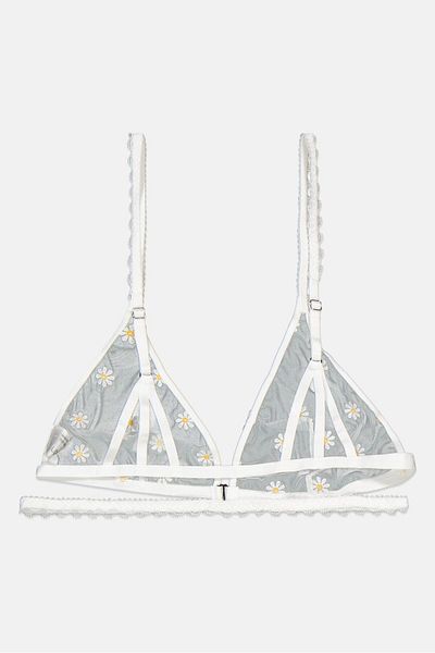 Lost Ink Women Non Padded Eyelet Floral Embroidered Bra, White