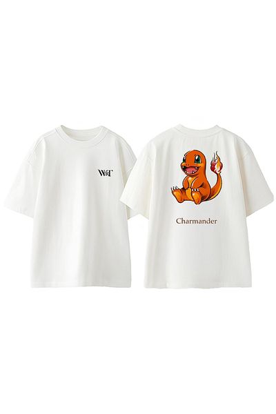 THEWERT Μπλουζάκι Charmander Character Design Back Printed Βαμβακερό λευκό oversize μπλουζάκι