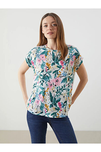 LC Waikiki Lcwaikiki Classic Green Crew Neck Floral Women's T-Shirt