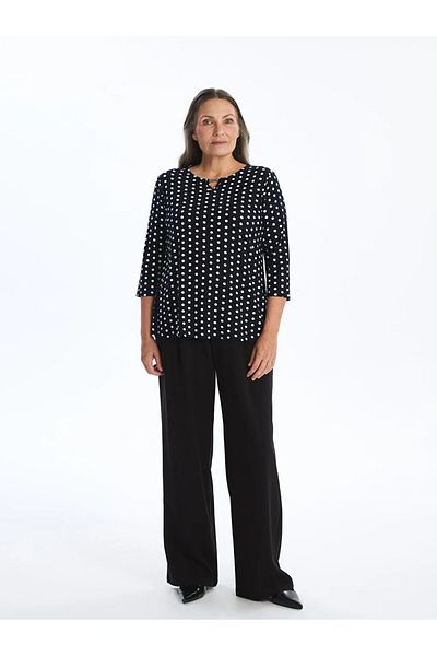 LC Waikiki Lcw Grace Navy Blue Crew Neck Polka Dot Patterned Women's T-Shirt