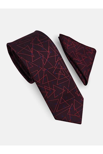 Milleniva Geometric Burgundy Tie & Handkerchief