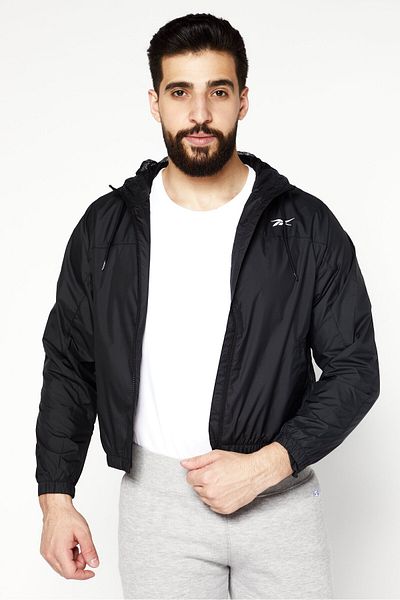 Reebok Men Sportswear Fit Long Sleeve Training Hooded Jacket, Black