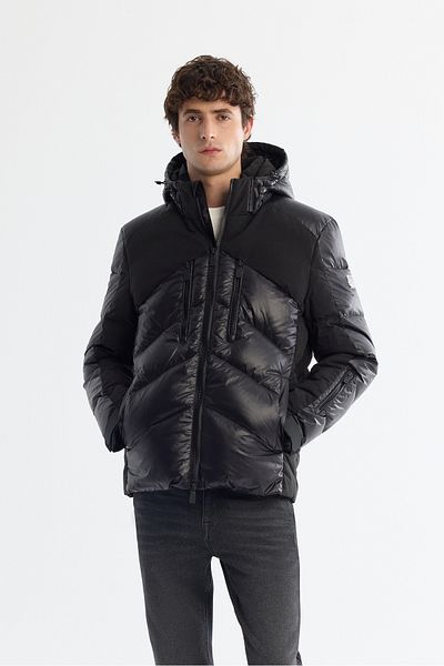 Avva Black Men's Inflatable Ski Coat - Hooded, Water Repellent, Windproof and Strap A42Y61
