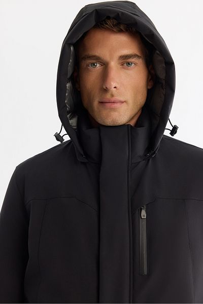 Avva Men's Black Removable Hooded Water Repellent Windproof Long Coat A42Y6151