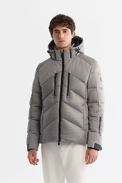 Avva Men's Gray Water Repellent and Windproof Inflatable Ski Coat with Hood and Sling, A42Y6158