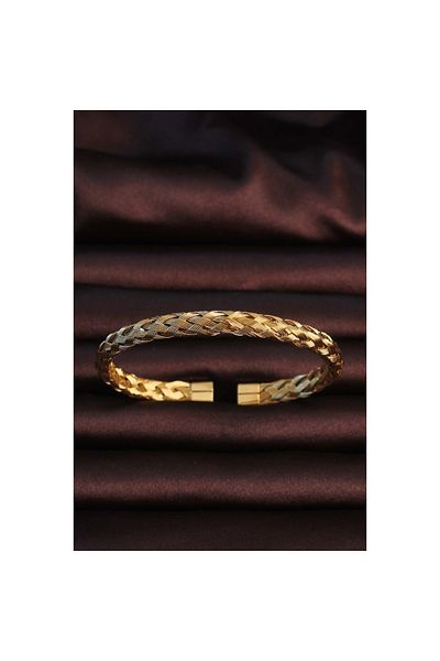 Findit 316L Steel Gold Color Thick Flat Knitted Model Men's Bracelet