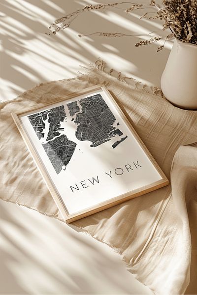Home Cities Gaze Map, Living Room Decor, Hall Decor, Black and White Frameless Poster