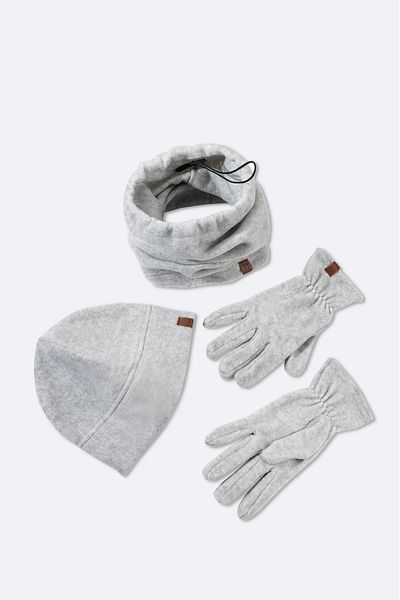 Avva Men's Gray Fleece Basic Neck Collar Beanie and Gloves Set B 009250