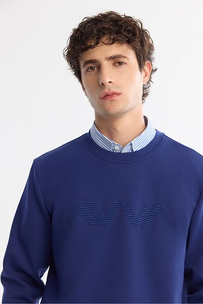 Avva Ανδρικό φούτερ Saks Crew Neck Βαμβακερό εμπριμέ ελαστάν A42y1227