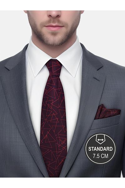 Milleniva Geometric Burgundy Tie & Handkerchief