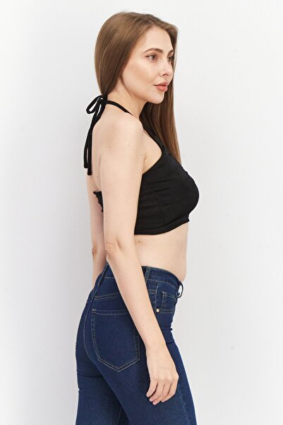 Don't Call Me Jennyfer Women Halter Neck Sleeveless Textured Top, Black