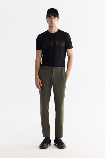 Avva Men's Khaki Wrinkle-Free Quick Dry Elastic Waist Extra Stretchy Technical Fabric Trousers A42Y3065
