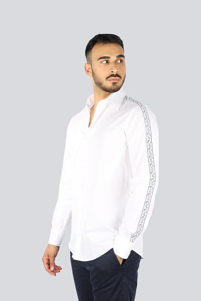 PAUL&SHARK Men's 100% Cotton Regular Fit Sleeves White Stripe Long Sleeve Shirt 25413507 -010