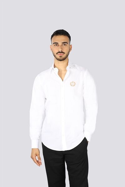 PAUL&SHARK Men's Regular Fit Long Sleeve White Goruntu Shirt on the Chest with Shark Logo 100% Cotton