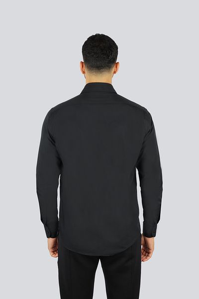 PAUL&SHARK Men's Regular Fit 100% Cotton Black Shirt Long Collective with Embroidery Pattern on the Chest