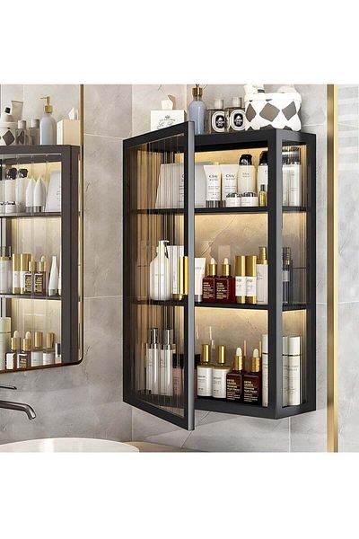 COOYA 3-Layer Storage Cabinet, Wall-Mounted, With Transparent Door, 40x60x15cm, Suitable for Bathroom