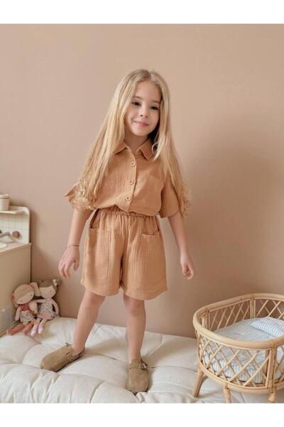 KOKOŞ BEBEK Muslin Pocket Girl Shorts Set |   Between 4/10 Years